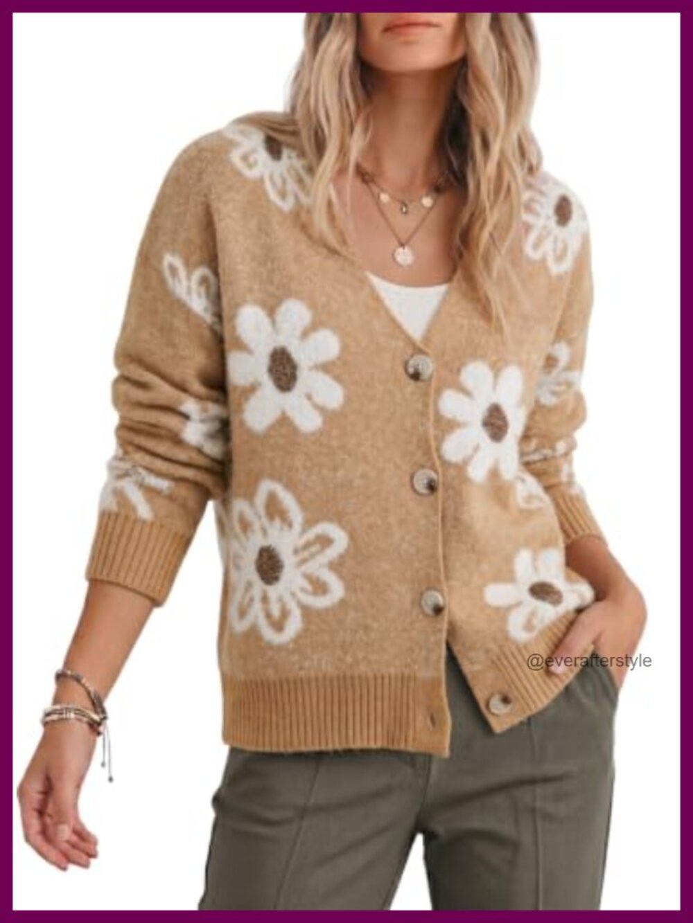 Fuzzy Floral Knit Open Front Cardigan Sweater Long Sleeve Button Up